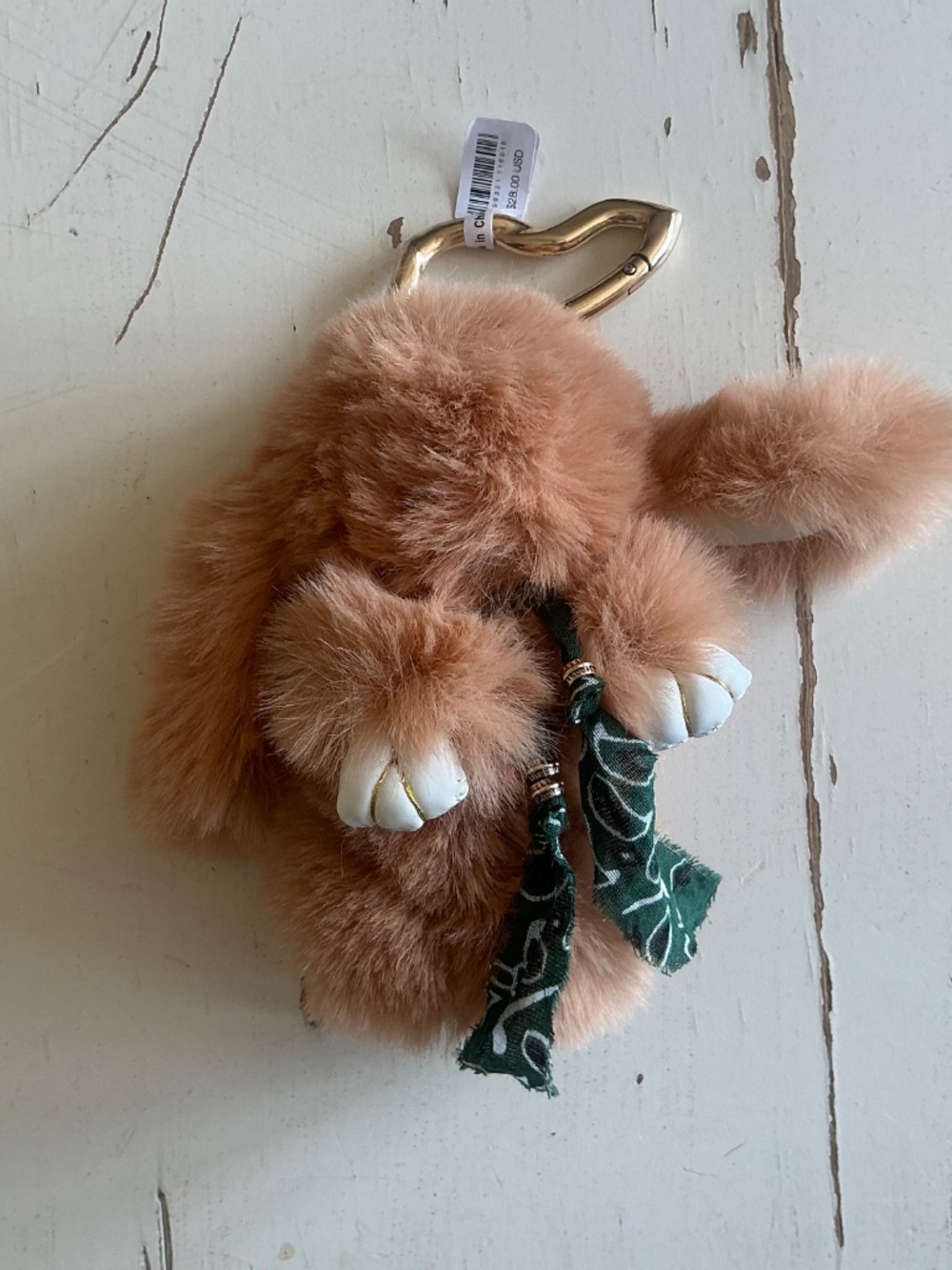 NWT Free People Fluffy Rabbit Bag Charm Oatmeal Tan - Picture 3 of 8